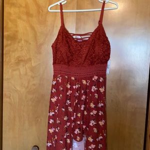 Lace Maxi Walk Thru Dress Rust Floral Print